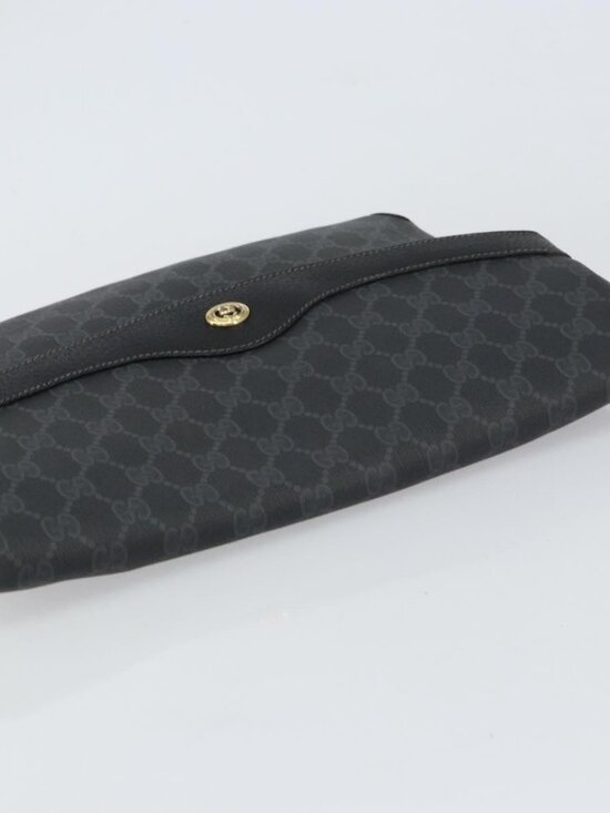 GUCCI GG Supreme Clutch Bag PVC Leather Black Gold 89 02 075 Auth 159284 - Picture 7 of 16